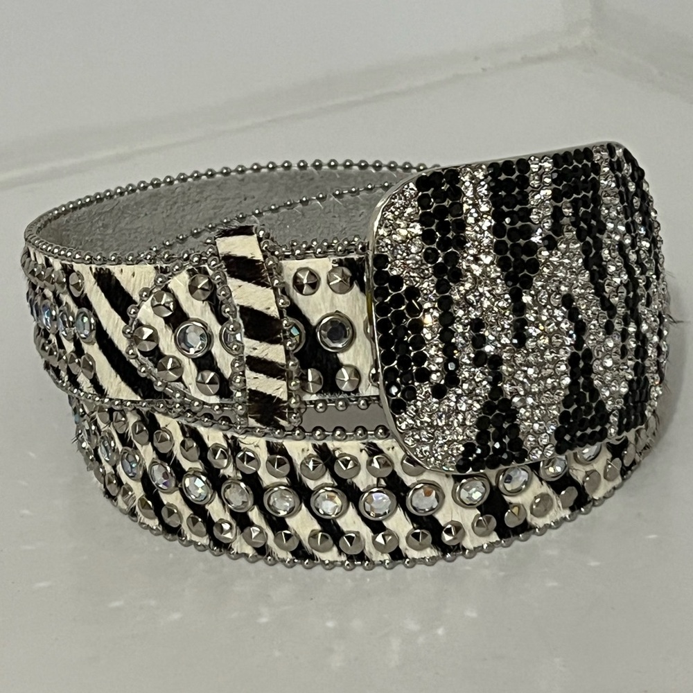 Nocona | Zebra Stripe Horse Hair and Rhinestone Belt - Picture 5 of 11